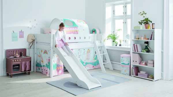 WHITE Mid-high bed with slide